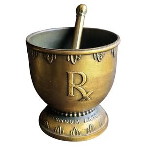 Vintage Brass Mortar and Pestle Rx Hygeia Secundum Artem Apothecary Decor